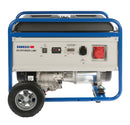 ENDRESS Stromerzeuger 'ESE 6000 DBS' der ECOPOWER LINE mit blauem Rahmen und verbautem Radsatz (seitlich).