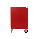 Rotes mobiles Gerät Lastwiderstand der Firma ENDRESS mit zwei Standfüßen, zwei Räder und ausziehbarer Handgriff.