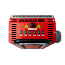 Rotes mobiles Gerät Lastwiderstand der Firma ENDRESS mit ausziehbarem Handgriff, Lüftungsgitter und mehrere Kippschalter auf der Oberseite sowie eine Steckdose auf der Seite.